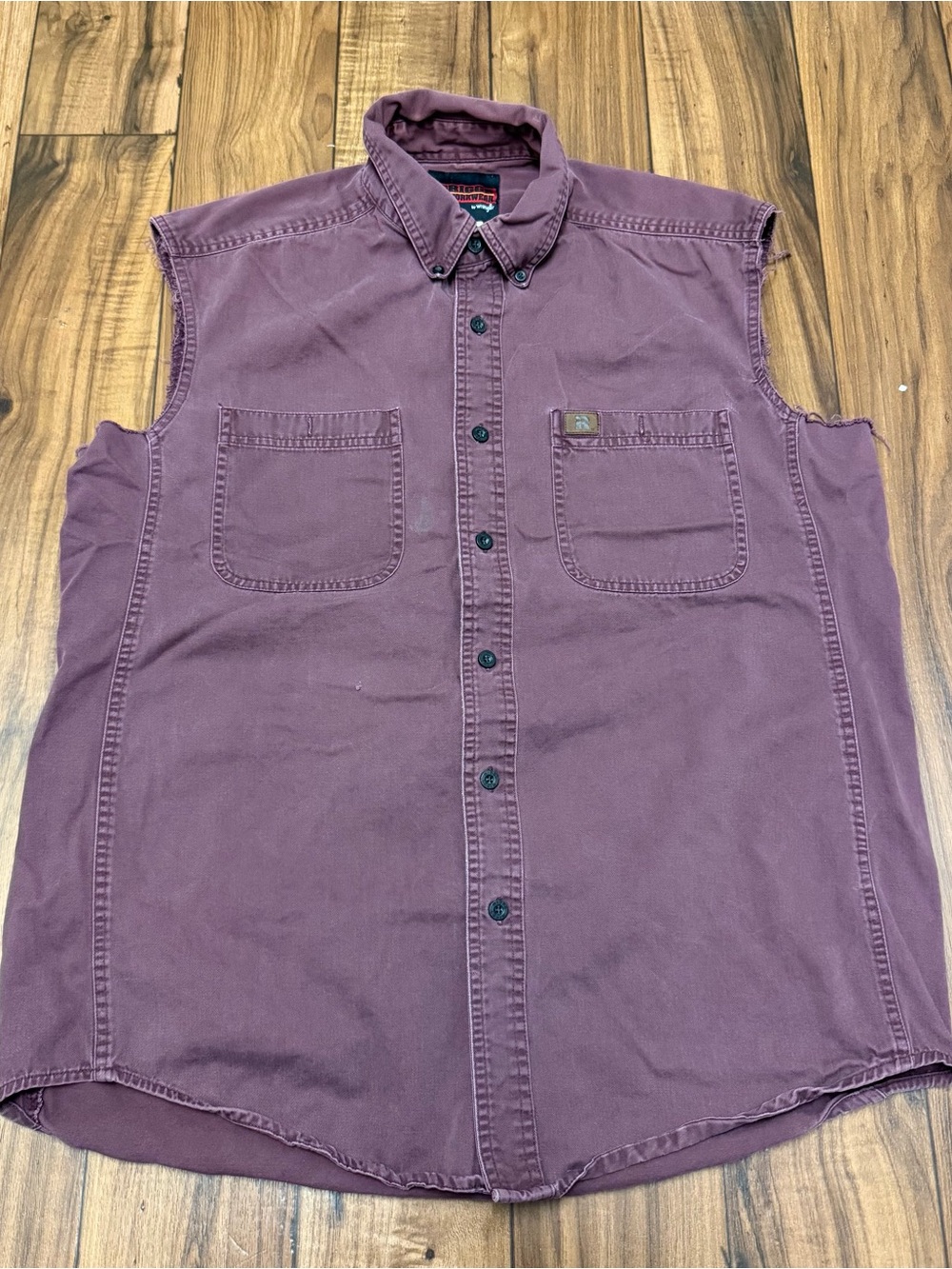 Wrangler Riggs Workwear Shirt Cut Off Tank Top Button Down Twill Mens Large